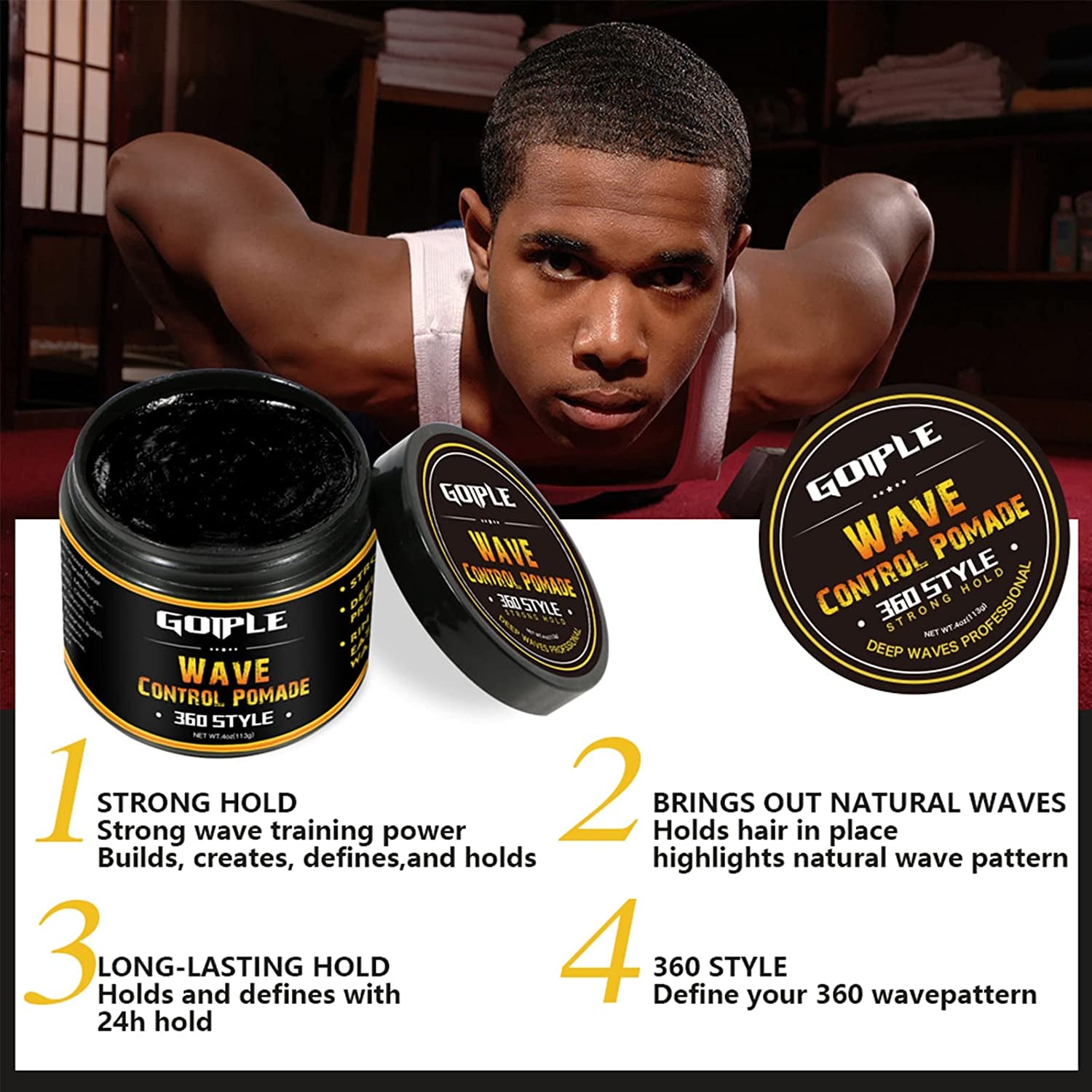 Natural Wave Pomade for Men Strong Hold, Easy Wash 360 Wave Training Hair Cream, Waves Grease for Men Promotes Layered Waves, Moisture, Control and Silky Shine 4Oz