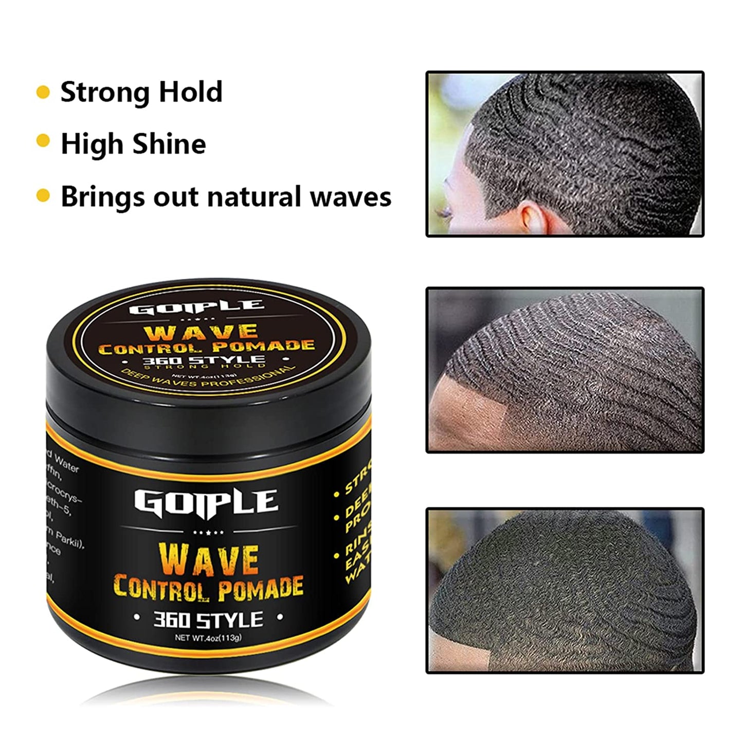 Natural Wave Pomade for Men Strong Hold, Easy Wash 360 Wave Training Hair Cream, Waves Grease for Men Promotes Layered Waves, Moisture, Control and Silky Shine 4Oz